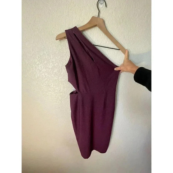 ASOS 8 Eggplant Textured Knit One Shoulder Cut Out Sheath Midi Dress - Picture 1 of 9